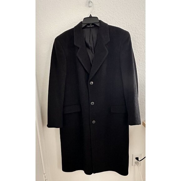 SILVER CLOUD Men’s 42R Black Italian Cashmere/Wool Top Coat Academia Office